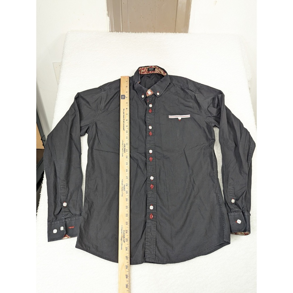 Coofandy Mens Dress Shirt Black Square Buttons Red Paisley Detail Stretch M‎ - Picture 3 of 8